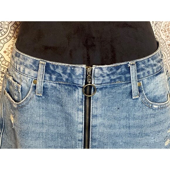 American Bazi Los Angeles Womens Distressed Denim Skirt Size L With Front Zipper - Picture 4 of 13